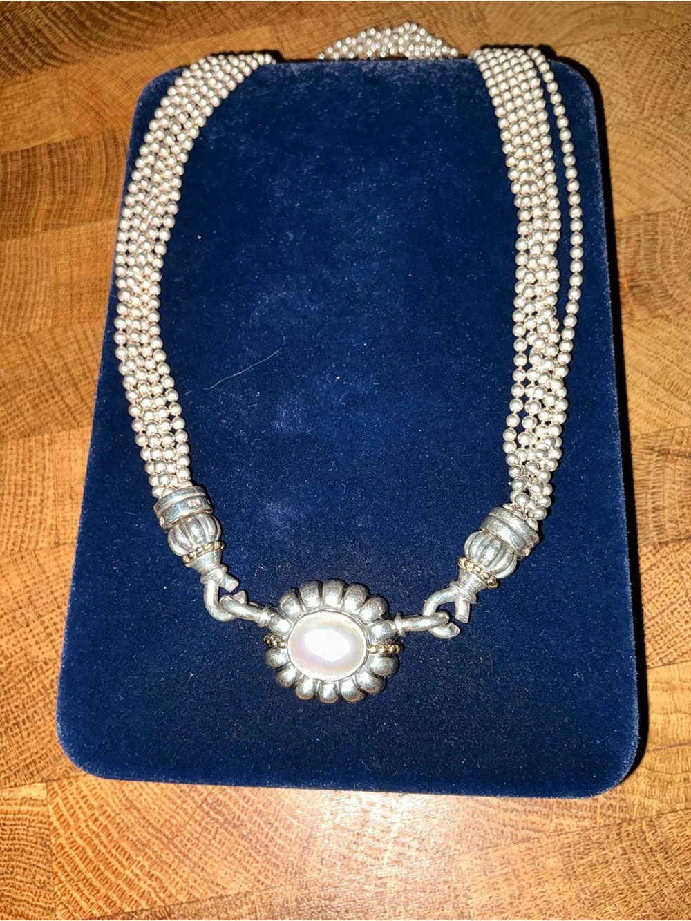 LAGOS Silver-Tone Multi-Strand Pearl Centerpiece Necklace